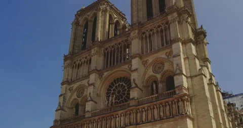 Notre-Dame Cathedral Façade and Rose Window in Paris Stock Footage 347344446