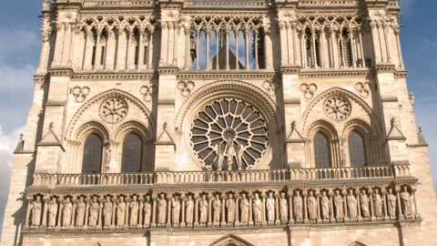 Notre Dame Cathedral Gothic Facade and Bell Towers in Paris 스톡 동영상 344619943
