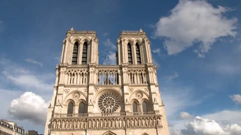 Notre Dame Cathedral Gothic Facade and Bell Towers in Paris Vídeos de archivo 344948641