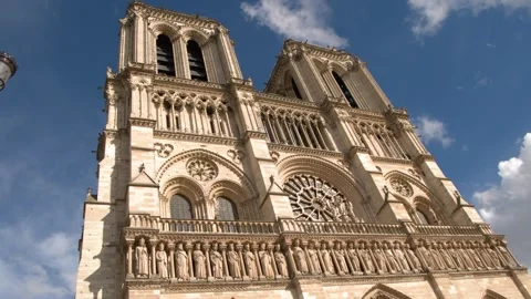Notre Dame Cathedral Gothic Facade and Towers in Paris Stock Footage 345014566