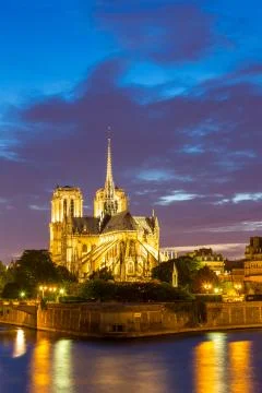 Notre Dame Cathedral Paris dusk Stock Photos