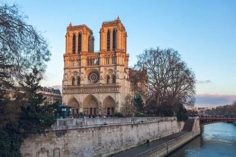 Notre Dame Cathedral in Paris in the evening, France Stock Photos