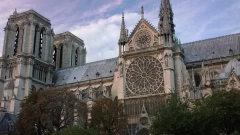 Notre-Dame Cathedral Paris Gothic Facade with Rose Window and Twin Towers Stock Footage 315260519