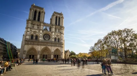 Notre-Dame Cathedral, Parvis Side View, Paris, Timelapse Stock Footage 44052245