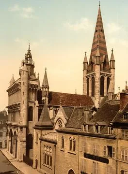 Notre Dame de Dijon Gothic church in Dijon Burgundy France c 1890 Historic Stock Illustration
