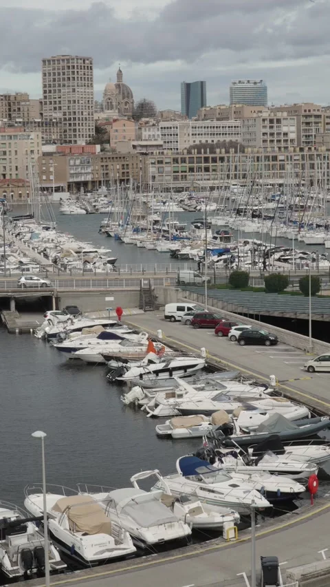 Notre-Dame de la Garde - Boats Docked at Harbor. Video stock 329847110