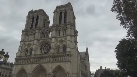 Notre dame de pari, trees and dark sky Stock-Footage 99257165