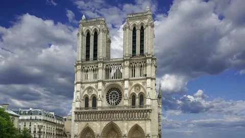 Notre Dame de Paris (against the moving clouds), Paris, France Stock Footage 242527006