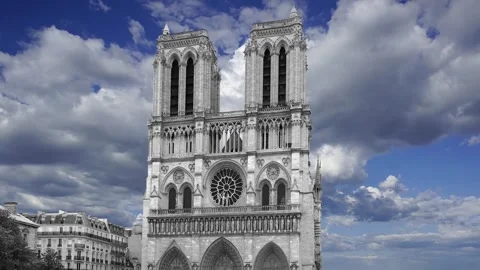 Notre Dame de Paris (against the moving clouds), Paris, France Stock Footage 242527017