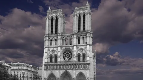 Notre Dame de Paris (against the moving clouds), Paris, France Stock Footage 242527024
