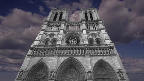 Notre Dame de Paris (against the moving clouds), Paris, France Stock Footage 242527058
