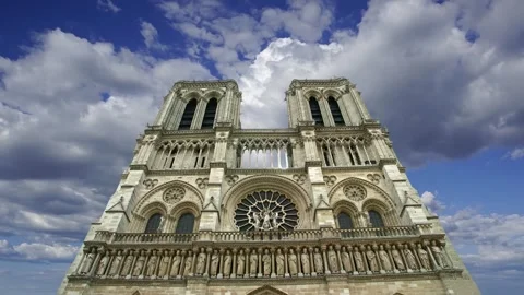 Notre Dame de Paris (against the moving clouds), Paris, France Video stock 242527101