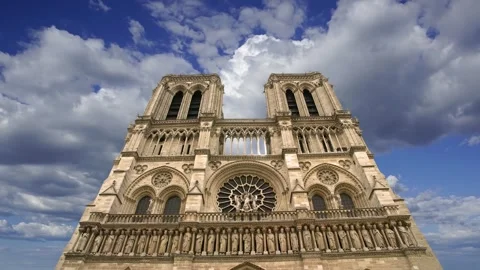 Notre Dame de Paris (against the moving clouds), Paris, France Video stock 242527117