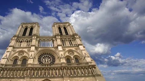 Notre Dame de Paris (against the moving clouds), Paris, France Stock Footage 242527160