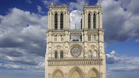 Notre Dame de Paris (against the moving clouds), Paris, France Stock Footage 242527174