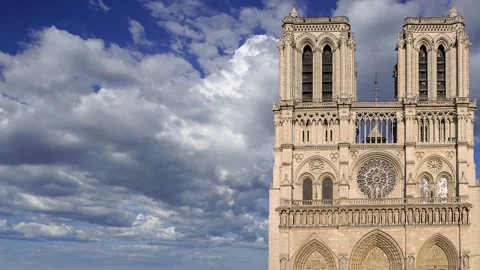 Notre Dame de Paris (against the moving clouds), Paris, France Stock Footage 242527244