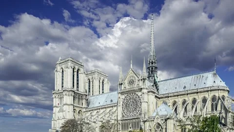 Notre Dame de Paris (against the moving clouds), Paris, France Stock Footage 242527258