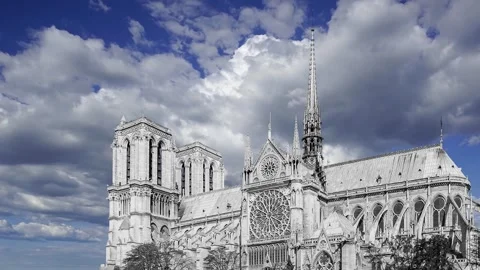 Notre Dame de Paris (against the moving clouds), Paris, France Stock Footage 242527268