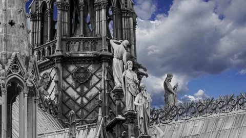 Notre Dame de Paris (against the moving clouds), Paris, France Video stock 242527337