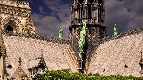 Notre Dame de Paris (against the moving clouds), Paris, France Stock Footage 242527474