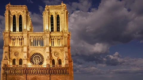 Notre Dame de Paris (against the moving clouds), Paris, France Stock Footage 242527535