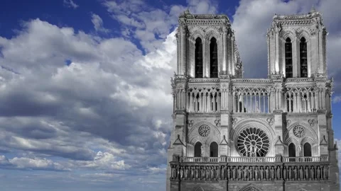 Notre Dame de Paris (against the moving clouds), Paris, France Stock Footage 242527553