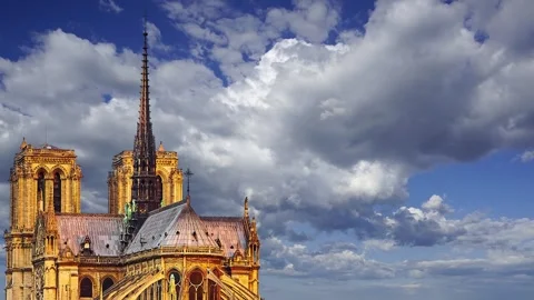 Notre Dame de Paris (against the moving clouds), Paris, France Stock Footage 242527656