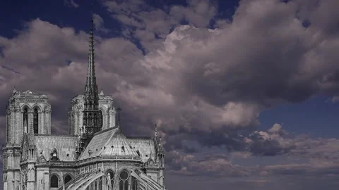 Notre Dame de Paris (against the moving clouds), Paris, France Stock Footage 242527699