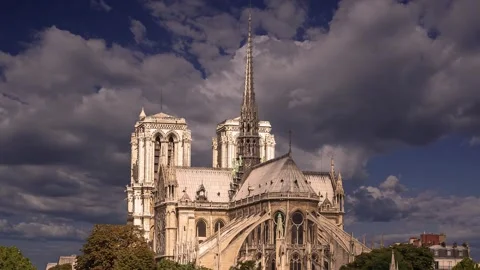 Notre Dame de Paris (against the moving clouds), Paris, France Stock Footage 242531269