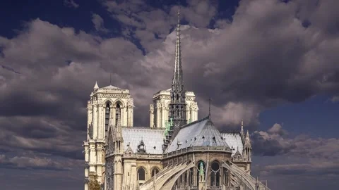Notre Dame de Paris (against the moving clouds), Paris, France Stock Footage 242531276
