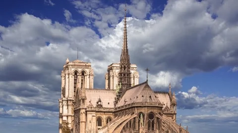 Notre Dame de Paris (against the moving clouds), Paris, France Stock Footage 242531287
