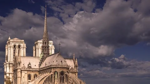 Notre Dame de Paris (against the moving clouds), Paris, France Video stock 242531314
