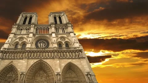 Notre Dame de Paris against the sunset,Paris, France Stock Footage 264944155