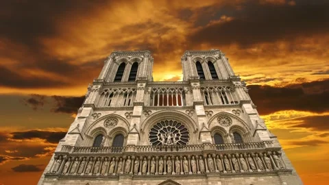 Notre Dame de Paris against the sunset,Paris, France Stock Footage 264944161