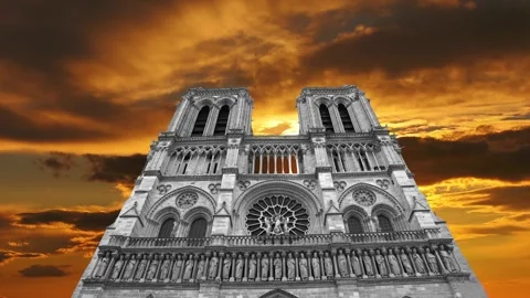 Notre Dame de Paris against the sunset,Paris, France Stock Footage 264944162