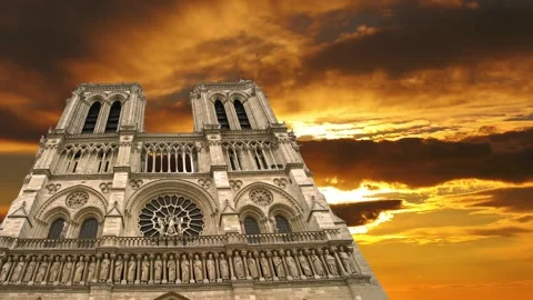 Notre Dame de Paris against the sunset,Paris, France Stock Footage 264944166
