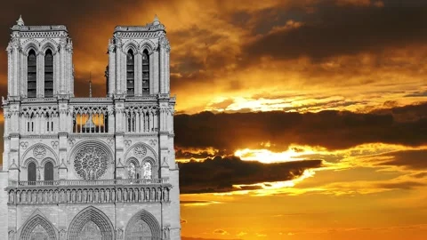 Notre Dame de Paris against the sunset,Paris, France Stock Footage 264944175