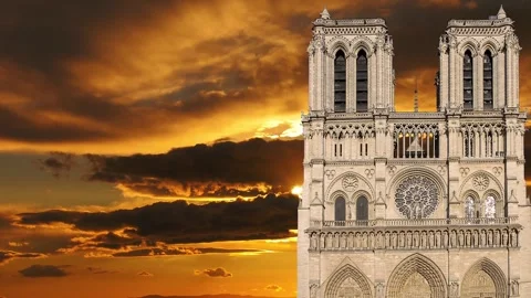 Notre Dame de Paris against the sunset,Paris, France Stock Footage 264944178