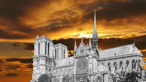 Notre Dame de Paris against the sunset,Paris, France Stock Footage 264944179