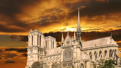 Notre Dame de Paris against the sunset,Paris, France Stock Footage 264944182