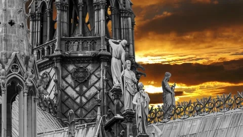 Notre Dame de Paris against the sunset,Paris, France Stock Footage 264944185