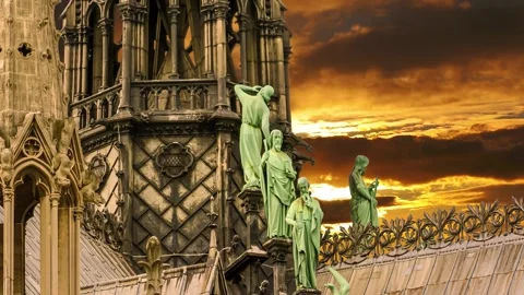 Notre Dame de Paris against the sunset,Paris, France Stock Footage 264944191