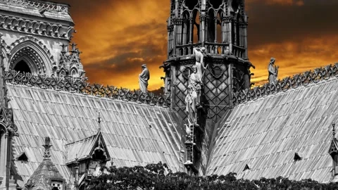 Notre Dame de Paris against the sunset,Paris, France Stock Footage 264944193