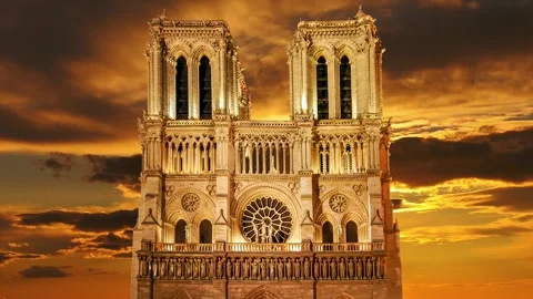 Notre Dame de Paris against the sunset,Paris, France Stock Footage 264944200