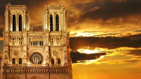 Notre Dame de Paris against the sunset,Paris, France Stock Footage 264944204