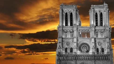 Notre Dame de Paris against the sunset,Paris, France Stock Footage 264944205