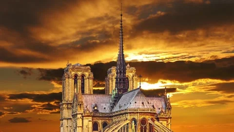 Notre Dame de Paris against the sunset,Paris, France Stock Footage 264944206
