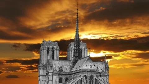 Notre Dame de Paris against the sunset,Paris, France Stock Footage 264944208