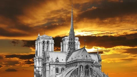 Notre Dame de Paris against the sunset,Paris, France Stock Footage 264944227