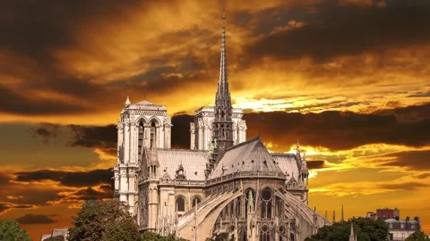 Notre Dame de Paris against the sunset,Paris, France Stock Footage 264944232